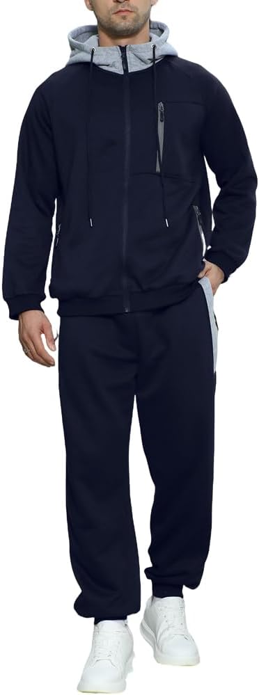 Long Sleeve Full-Zip Jogging Sweatpants 2 Piece Patchwork Sportsuits