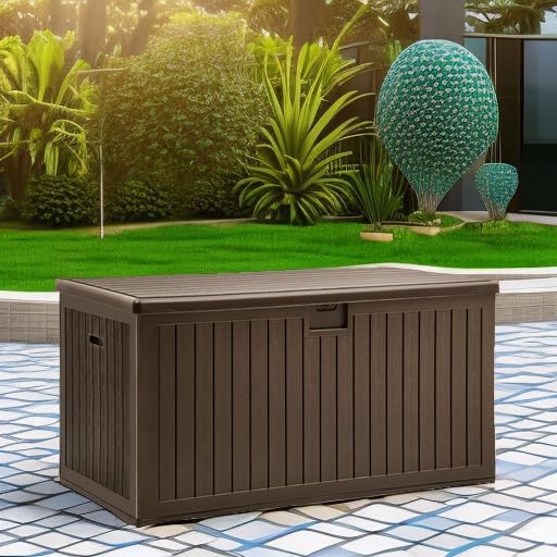 100 Gallon Resin Deck Box Weather Resistant Lockable Outdoor Storage Taupe