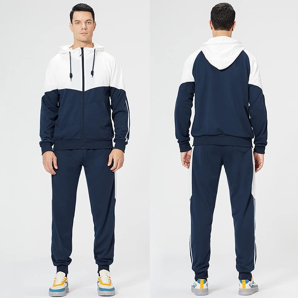 Full-Zip Jogging Sweatpants 2 Piece Patchwork Sportsuits