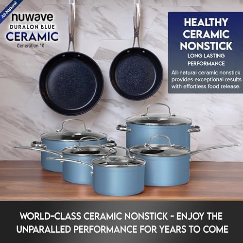 Duralon Blue Ceramic Nonstick Cookware Set Diamond Infused PFAS Free