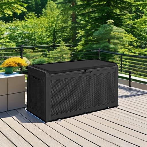 100 Gallon Large Resin Deck Box Waterproof Lockable Outdoor Storage Black