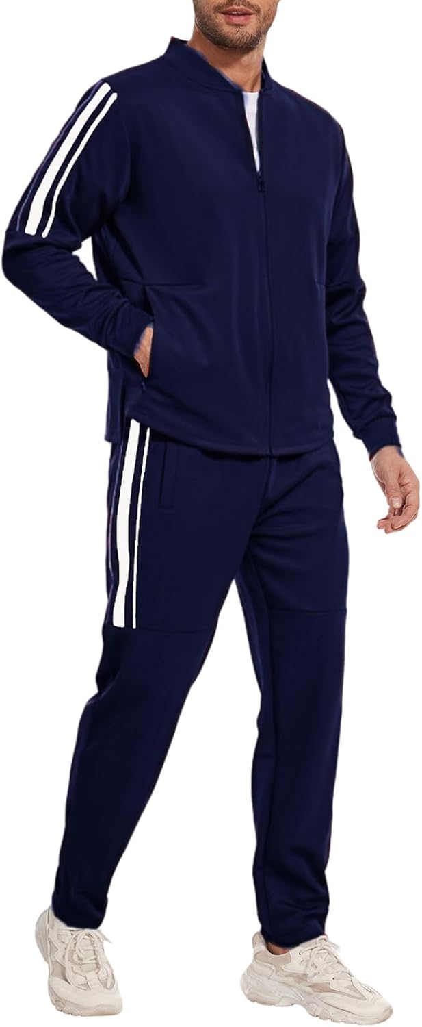 2 Piece Casual Sweat Jogging Suit Set Athletic Full Zip Hoodies