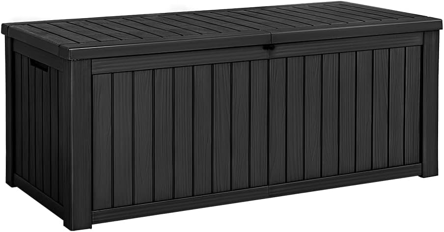 100 Gallon Large Resin Deck Box Waterproof Lockable Outdoor Storage Black
