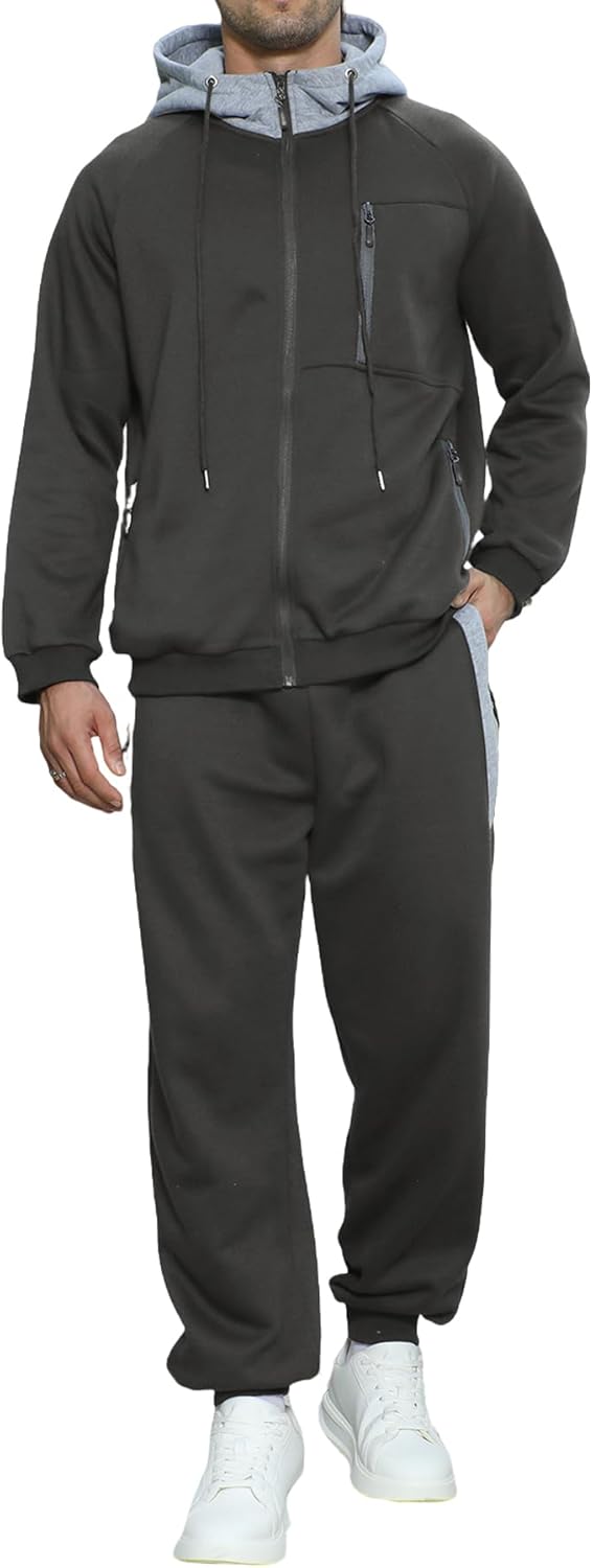 Long Sleeve Full-Zip Jogging Sweatpants 2 Piece Patchwork Sportsuits