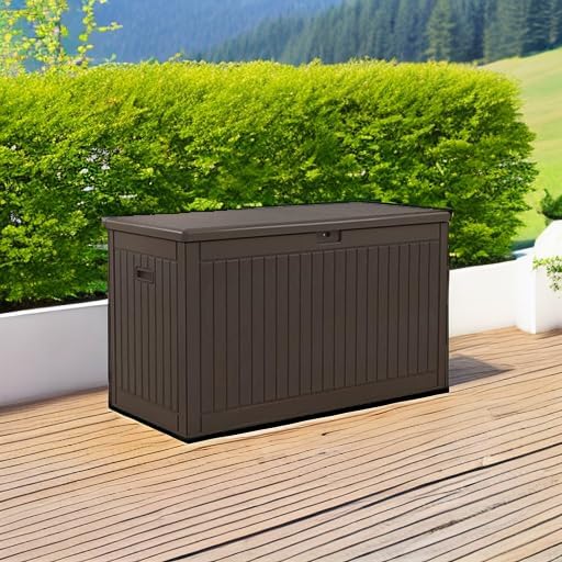 260 Gallon XXL Deck Box Outdoor Resin Lockable Water Resistant Storage Brown