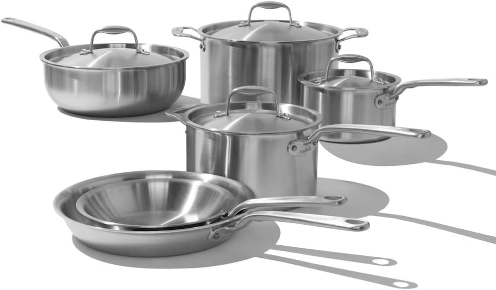 10 Piece Stainless Steel Cookware Set Frying Pans Saucepans Saucier Stock Pot
