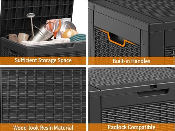 100 Gallon Resin Deck Box Lockable Waterproof Outdoor Storage Black