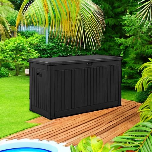 260 Gallon XXL Deck Box Outdoor Resin Lockable Water Resistant Storage Brown