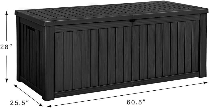 100 Gallon Large Resin Deck Box Waterproof Lockable Outdoor Storage Black