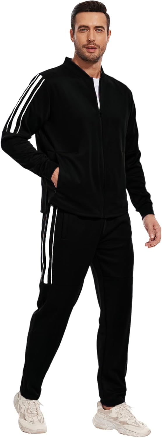 2 Piece Casual Sweat Jogging Suit Set Athletic Full Zip Hoodies