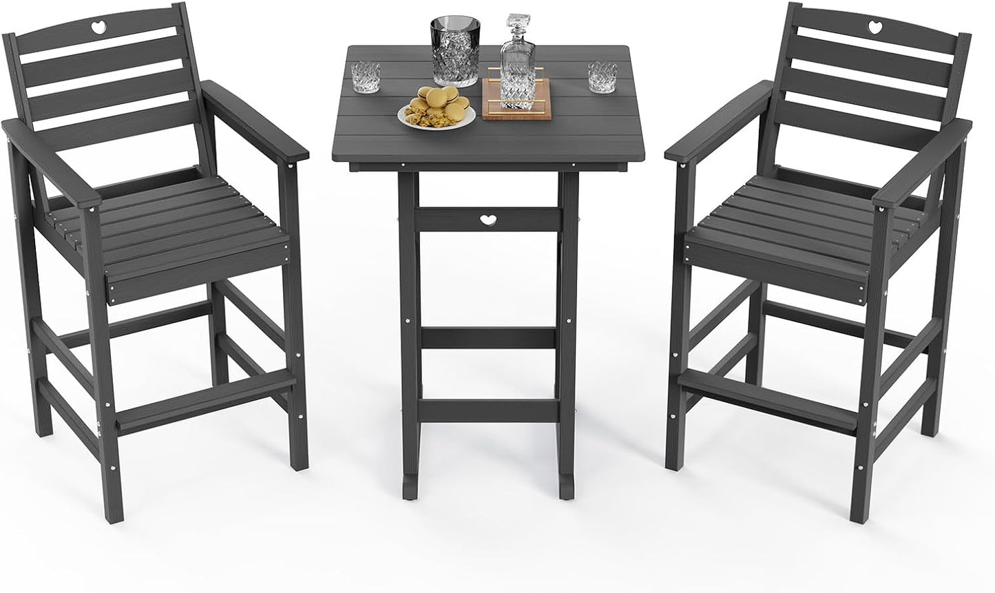 3 Piece Bar Height Patio Table and Chairs Set Weather Resistant HDPE Navy