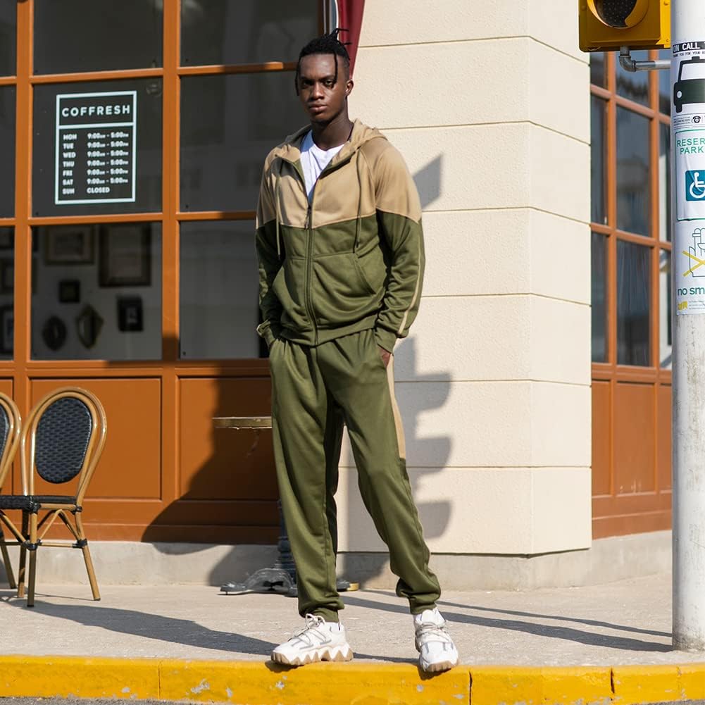 Full-Zip Jogging Sweatpants 2 Piece Patchwork Sportsuits