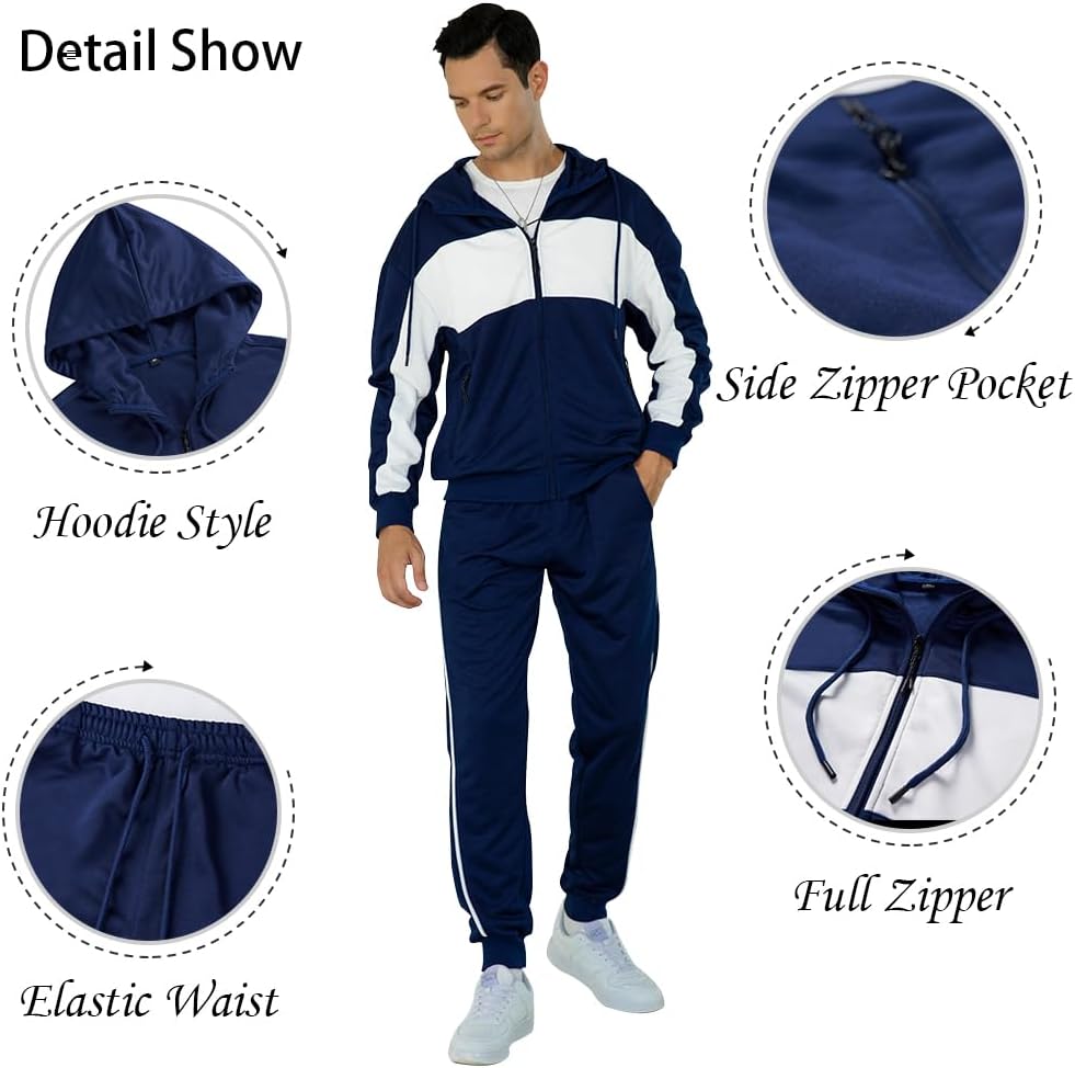 Full-Zip Jogging Sweatpants 2 Piece Patchwork Sportsuits