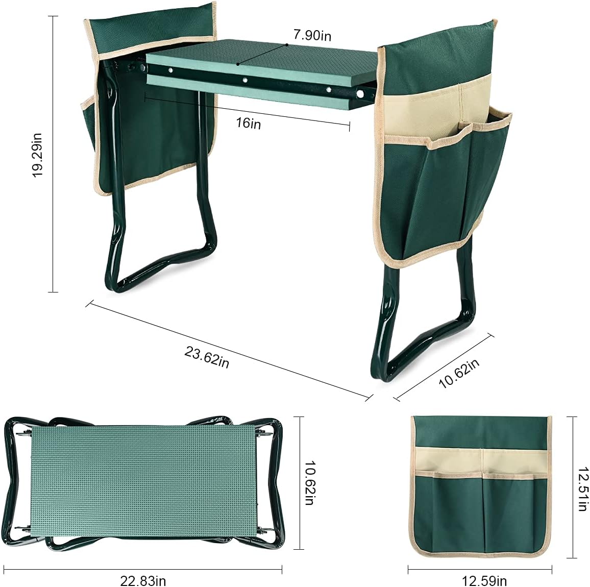 Upgraded Foldable Garden Kneeler and Seat with Soft Pad and Tool Pouches
