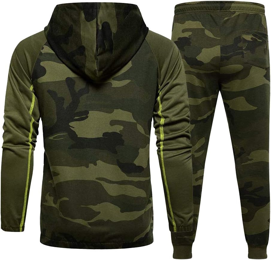 2 Piece Casual Tracksuits Camo Hoodie Jogging Sweatpants Suit