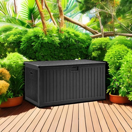 100 Gallon Resin Deck Box Weather Resistant Lockable Outdoor Storage Taupe
