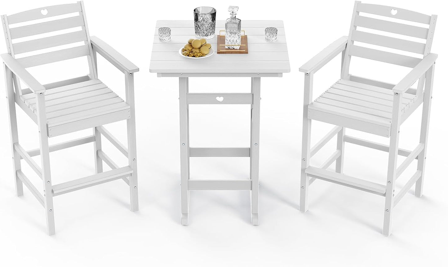 3 Piece Bar Height Patio Table and Chairs Set Weather Resistant HDPE Navy