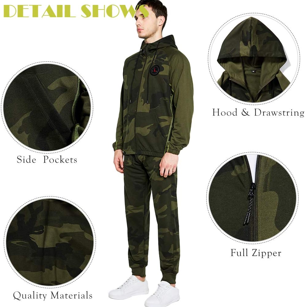 2 Piece Casual Tracksuits Camo Hoodie Jogging Sweatpants Suit