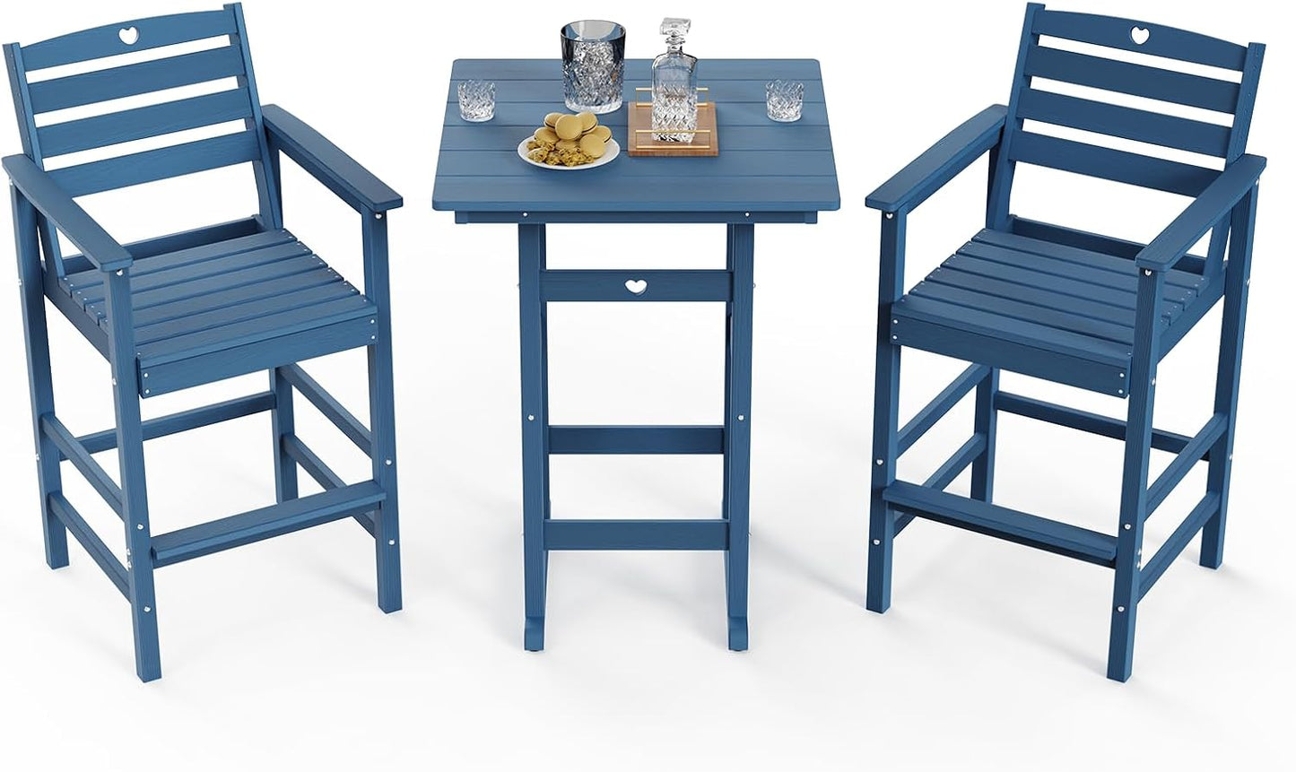 3 Piece Bar Height Patio Table and Chairs Set Weather Resistant HDPE Navy