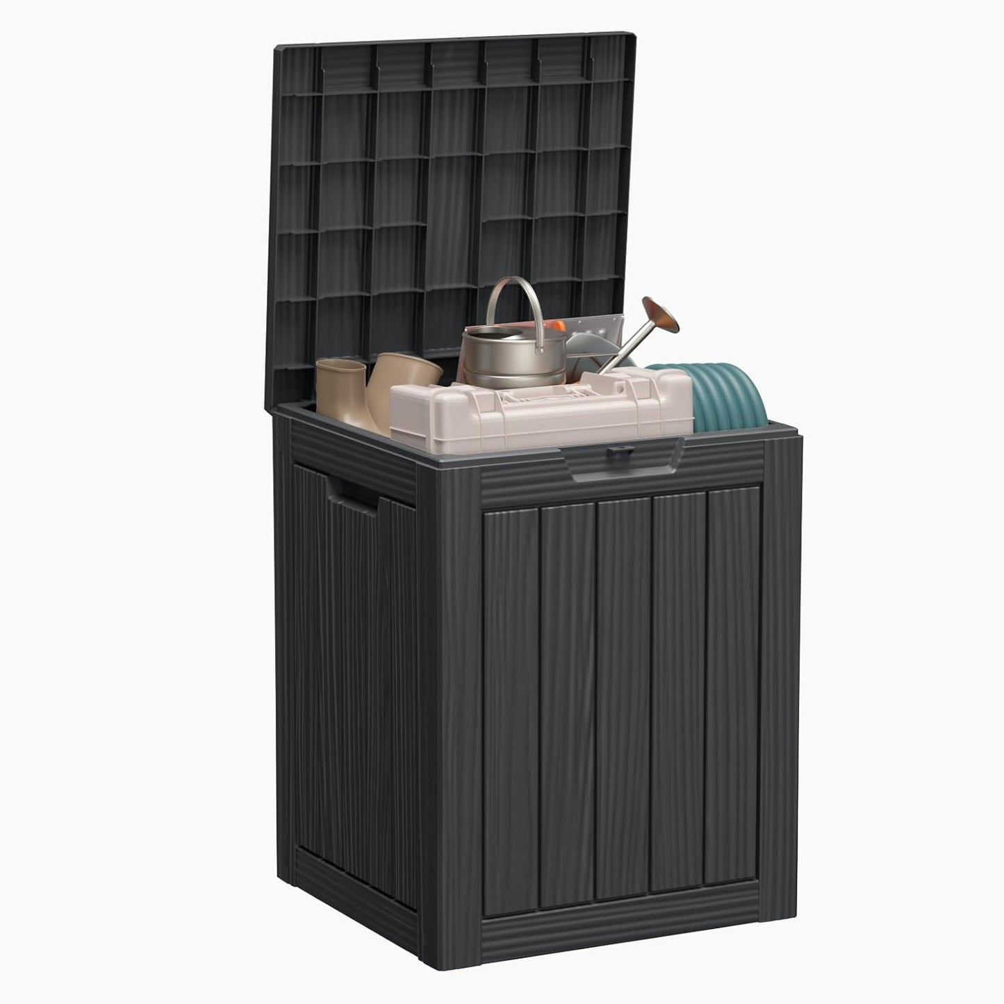 100 Gallon Resin Deck Box Lockable Waterproof Outdoor Storage Black
