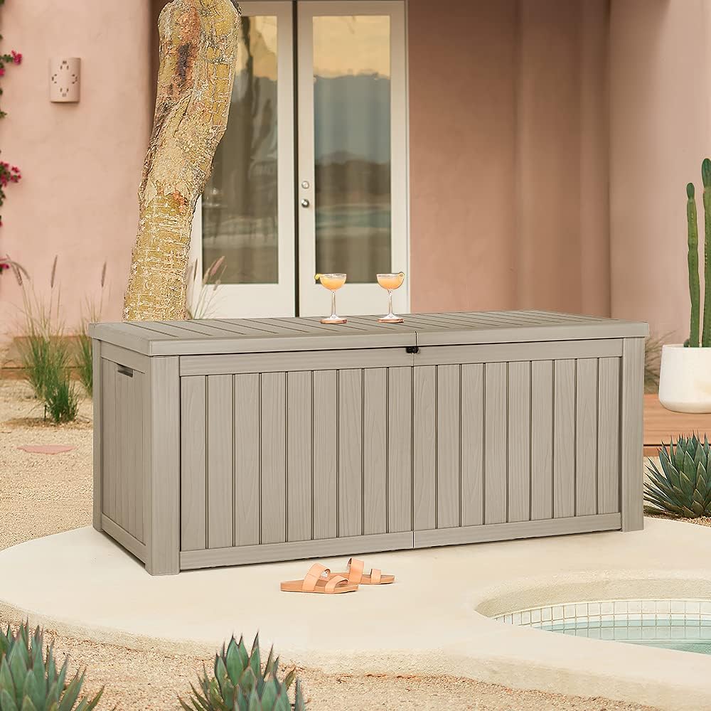 100 Gallon Large Resin Deck Box Waterproof Lockable Outdoor Storage Black