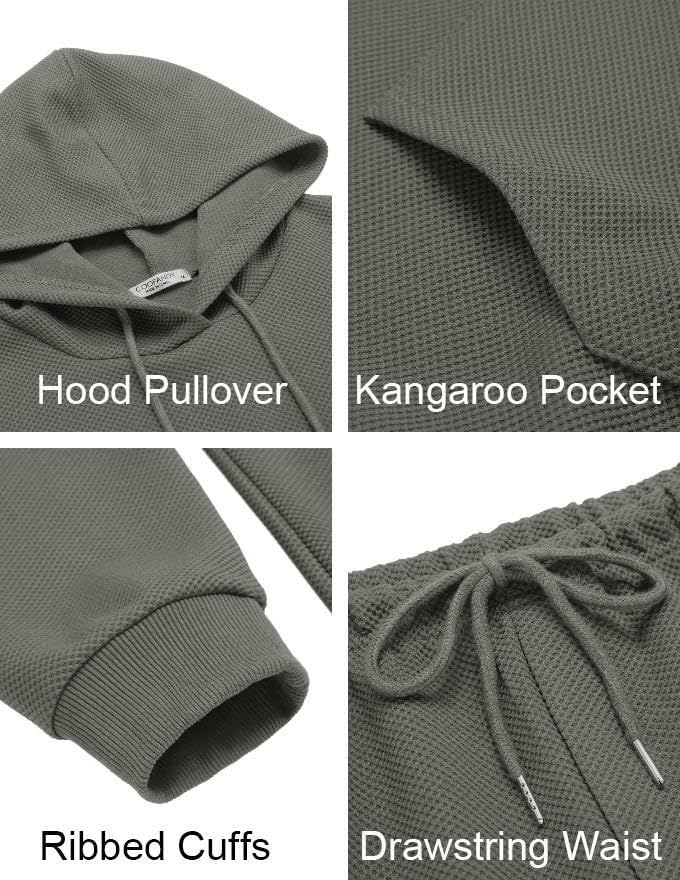 Men's Tracksuits 2 Pieces Waffle Hoodies Jogging Suit Set