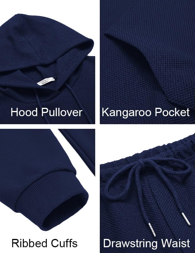 Men's Tracksuits 2 Pieces Waffle Hoodies Jogging Suit Set