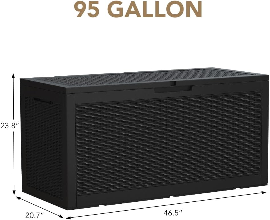 100 Gallon Large Resin Deck Box Waterproof Lockable Outdoor Storage Black