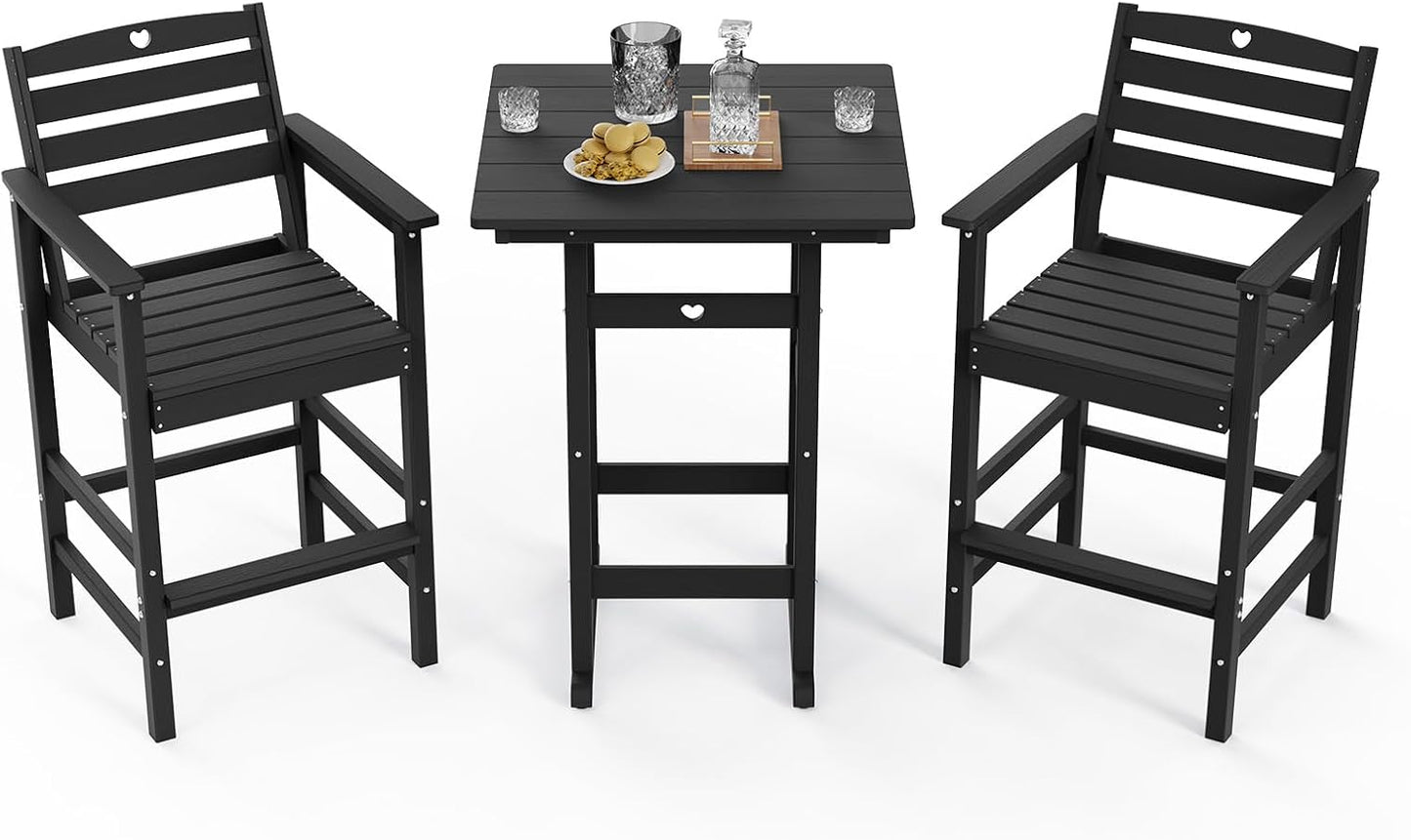 3 Piece Bar Height Patio Table and Chairs Set Weather Resistant HDPE Navy