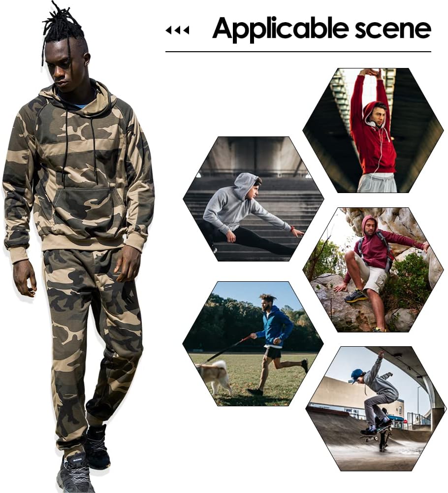 2 Piece Casual Tracksuits Camo Hoodie Jogging Sweatpants Suit