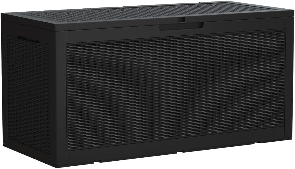 100 Gallon Large Resin Deck Box Waterproof Lockable Outdoor Storage Black