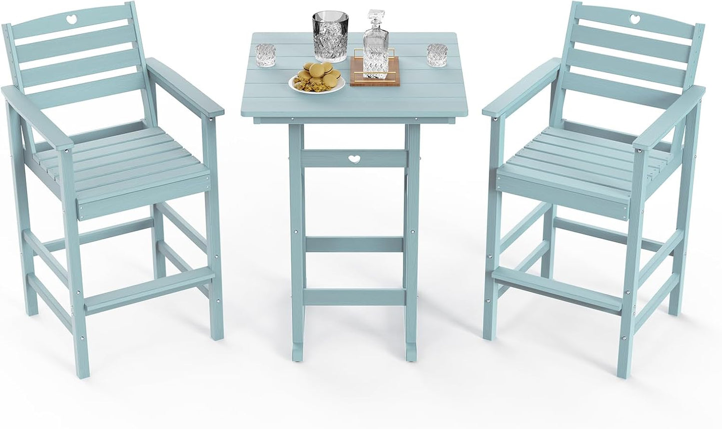 3 Piece Bar Height Patio Table and Chairs Set Weather Resistant HDPE Navy