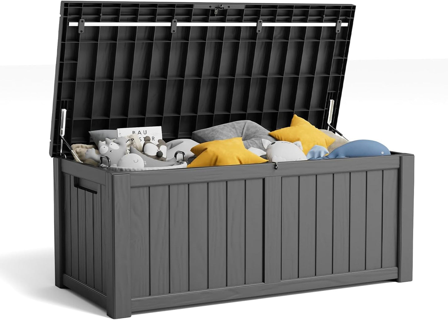 100 Gallon Resin Deck Box Lockable Waterproof Outdoor Storage Black