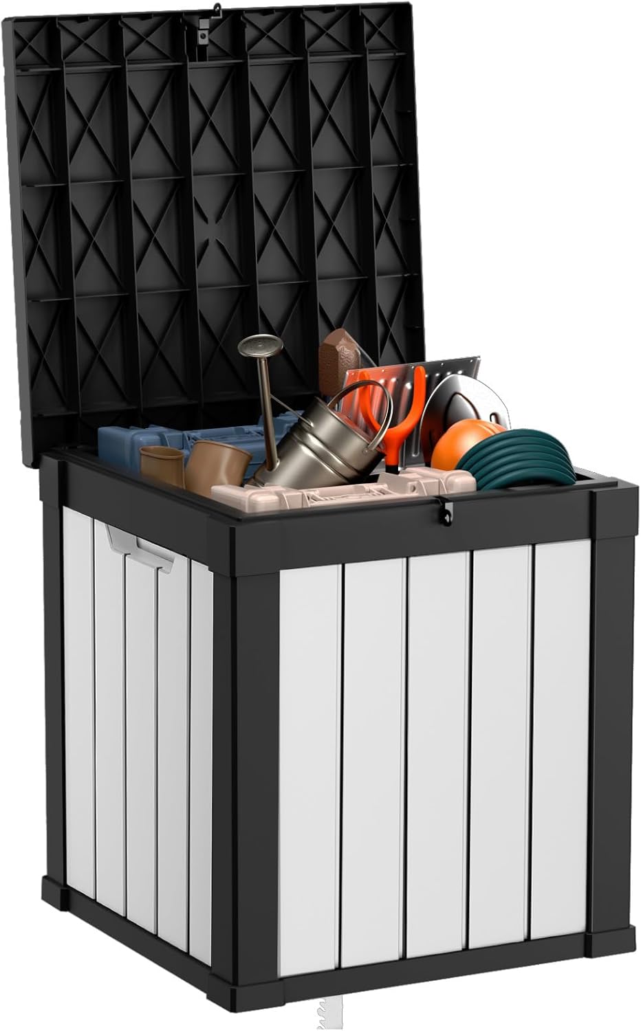 100 Gallon Resin Deck Box Lockable Waterproof Outdoor Storage Black