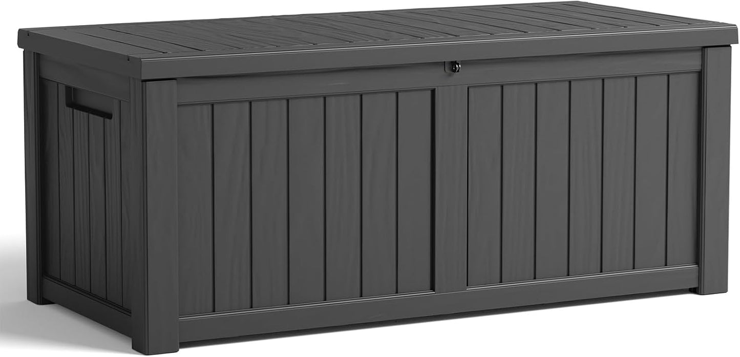 100 Gallon Resin Deck Box Lockable Waterproof Outdoor Storage Black