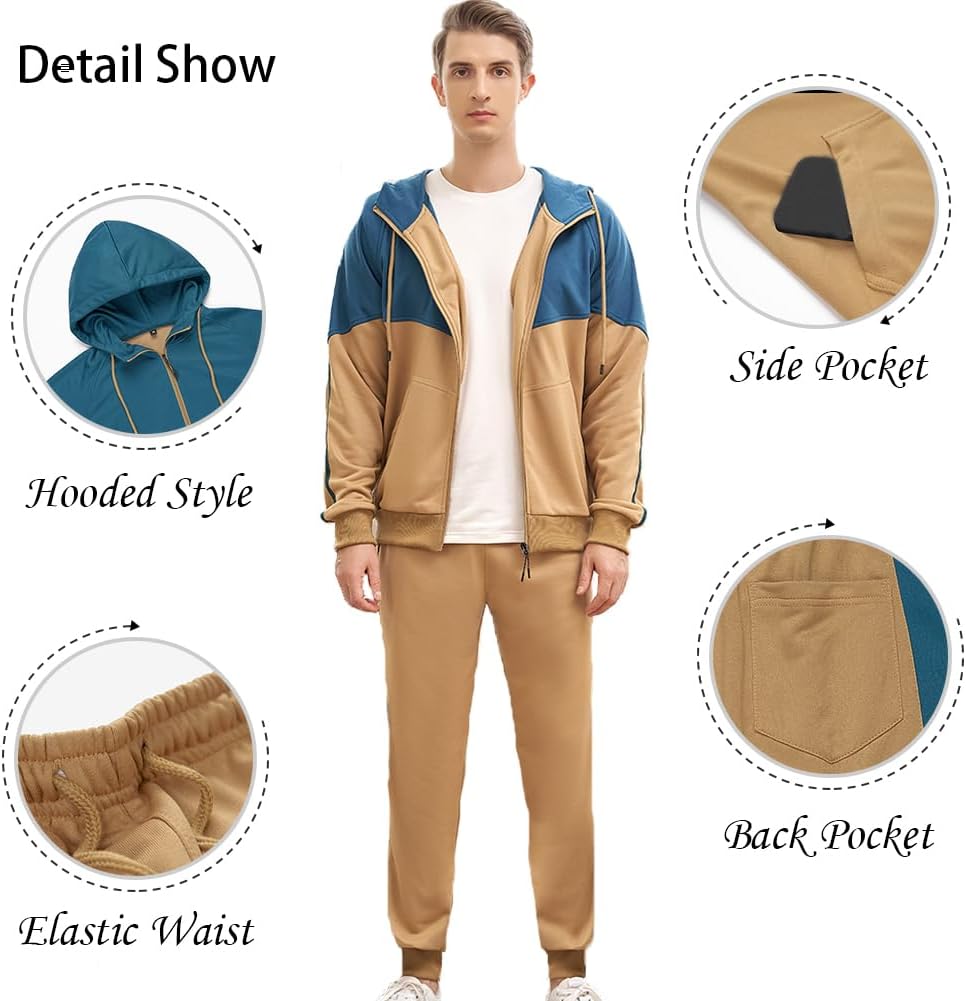 Full-Zip Jogging Sweatpants 2 Piece Patchwork Sportsuits