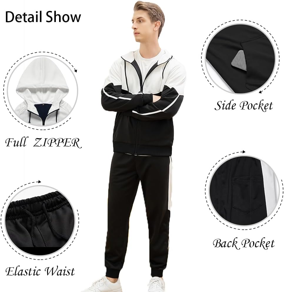 Full-Zip Jogging Sweatpants 2 Piece Patchwork Sportsuits