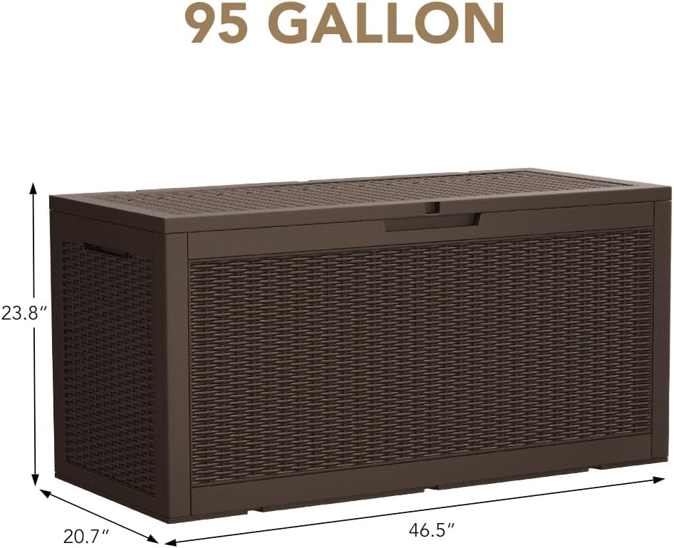 100 Gallon Large Resin Deck Box Waterproof Lockable Outdoor Storage Black