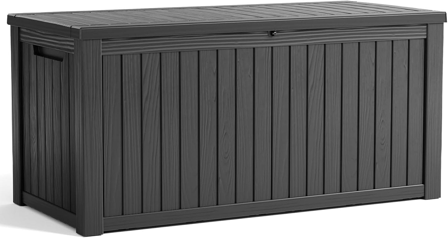 100 Gallon Resin Deck Box Lockable Waterproof Outdoor Storage Black