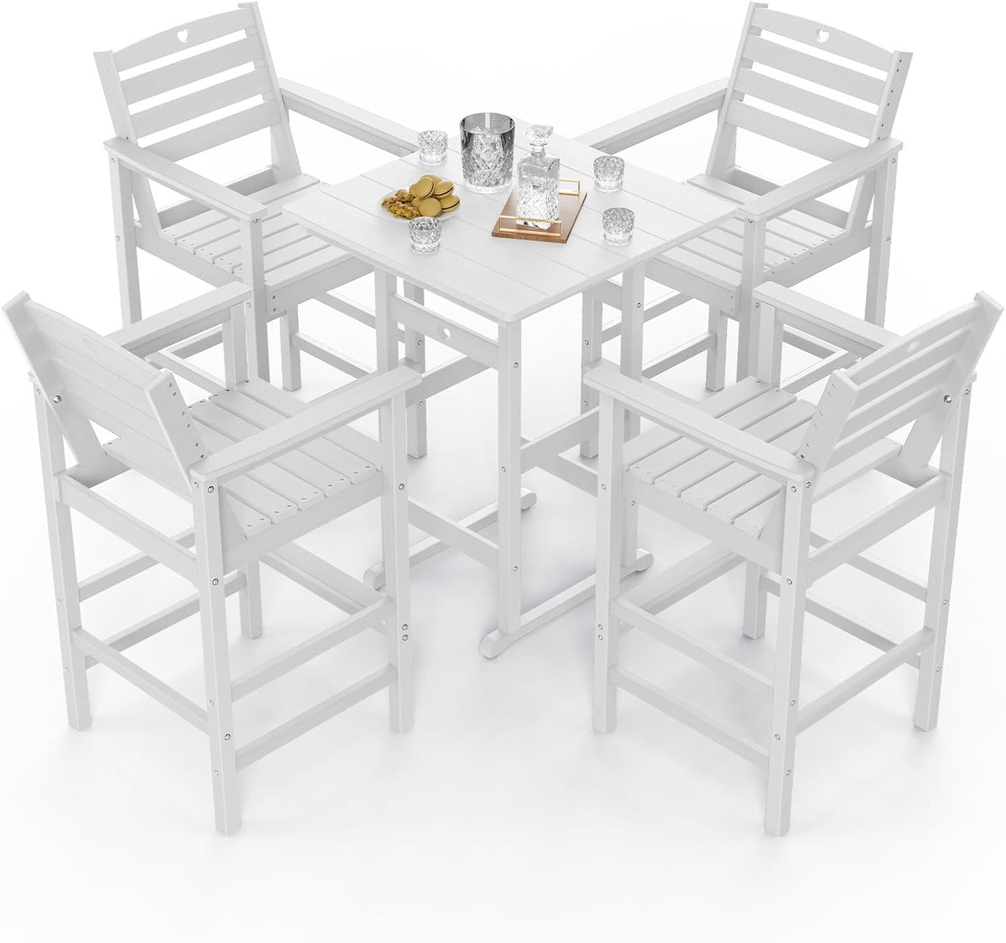 3 Piece Bar Height Patio Table and Chairs Set Weather Resistant HDPE Navy