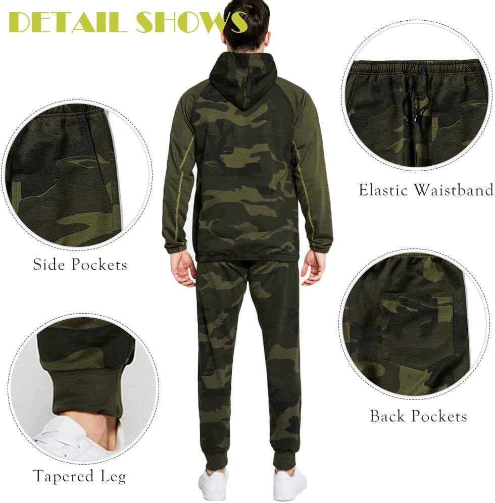 2 Piece Casual Tracksuits Camo Hoodie Jogging Sweatpants Suit