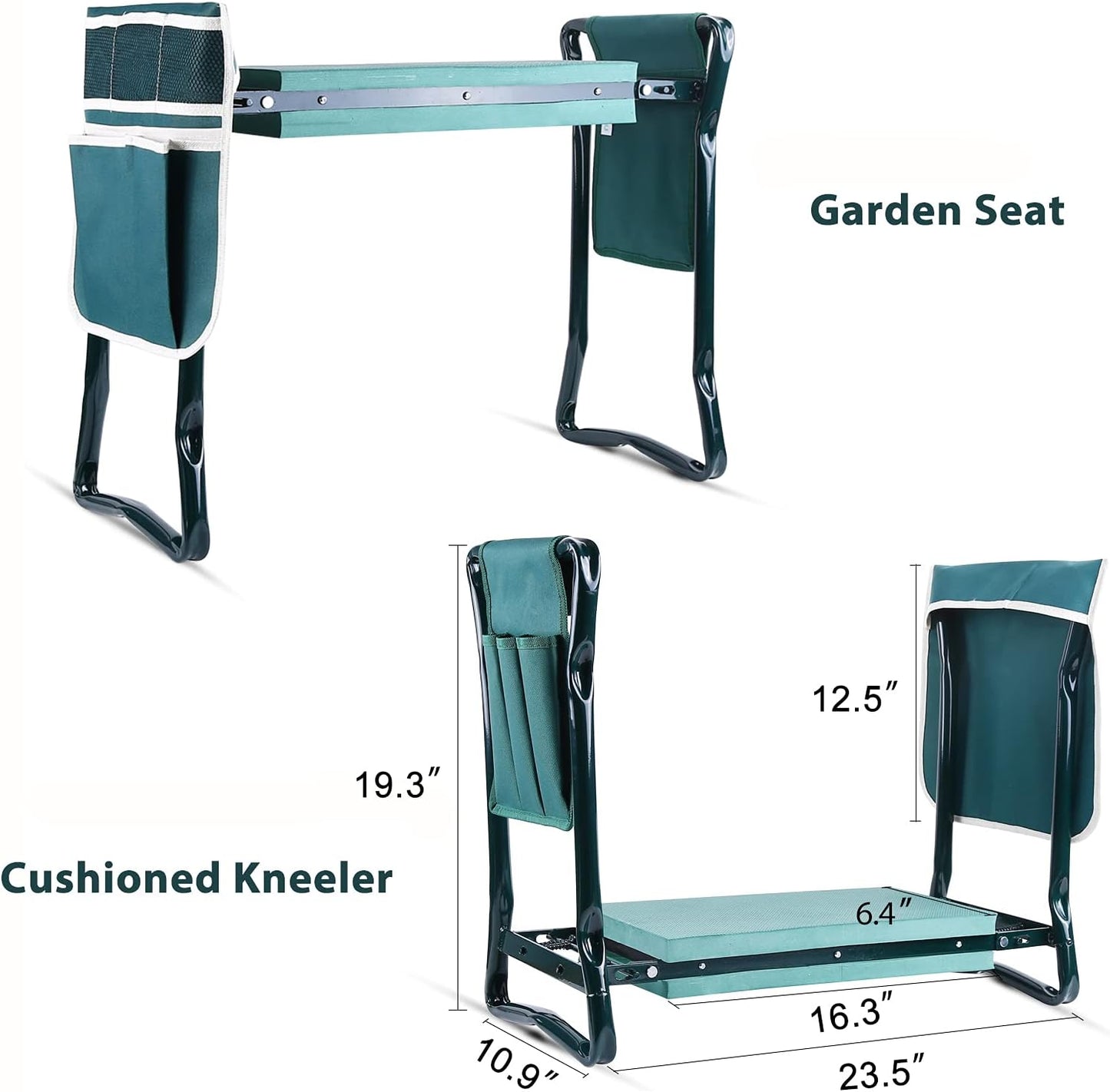 Foldable Heavy Duty Garden Kneeler and Seat with EVA Pad and Tool Pouches