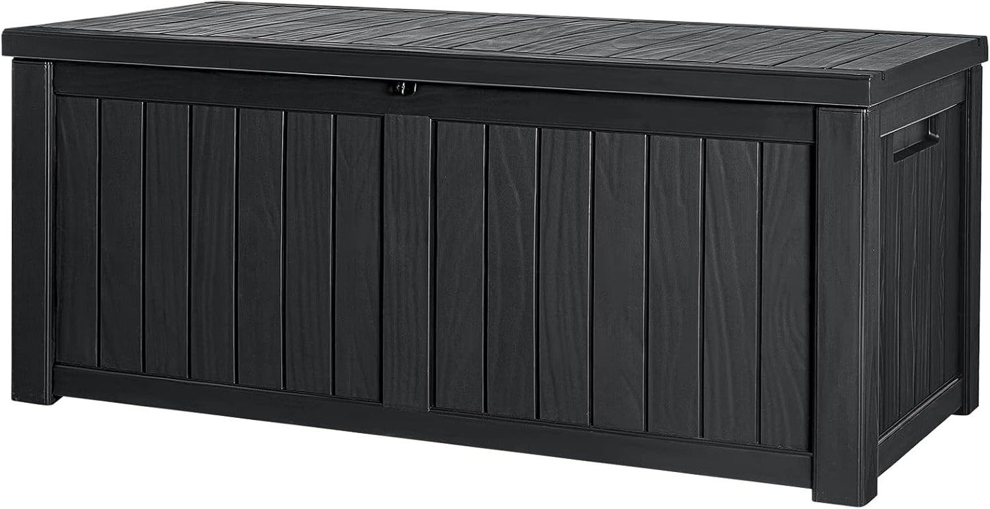 100 Gallon Large Resin Deck Box Waterproof Lockable Outdoor Storage Black