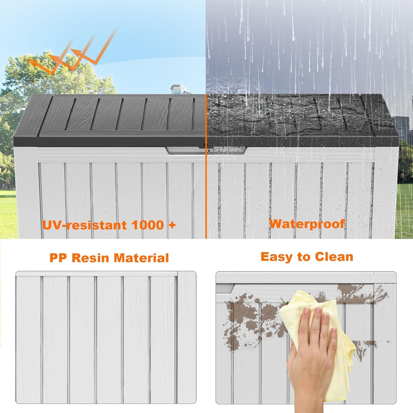 100 Gallon Resin Deck Box Lockable Waterproof Outdoor Storage Black