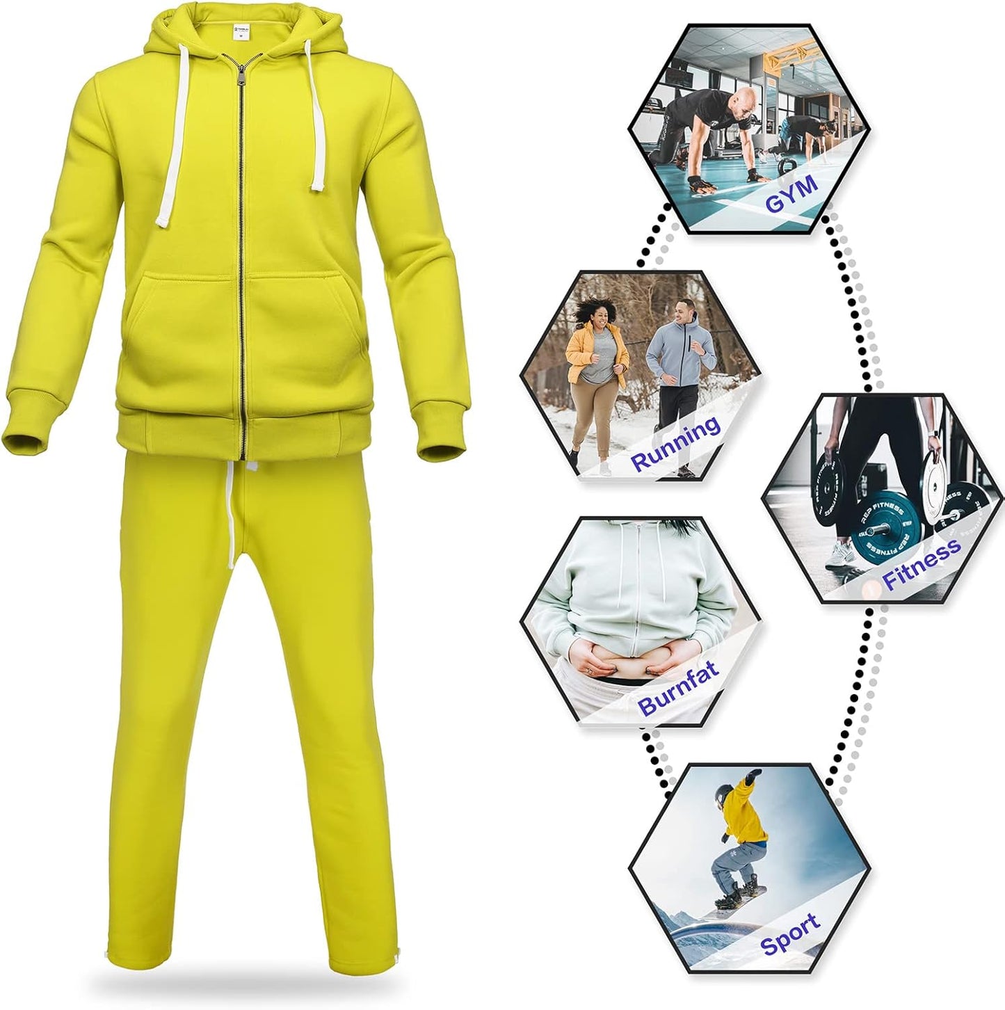2 Piece Casual Sweat Jogging Suit Set Athletic Full Zip Hoodies
