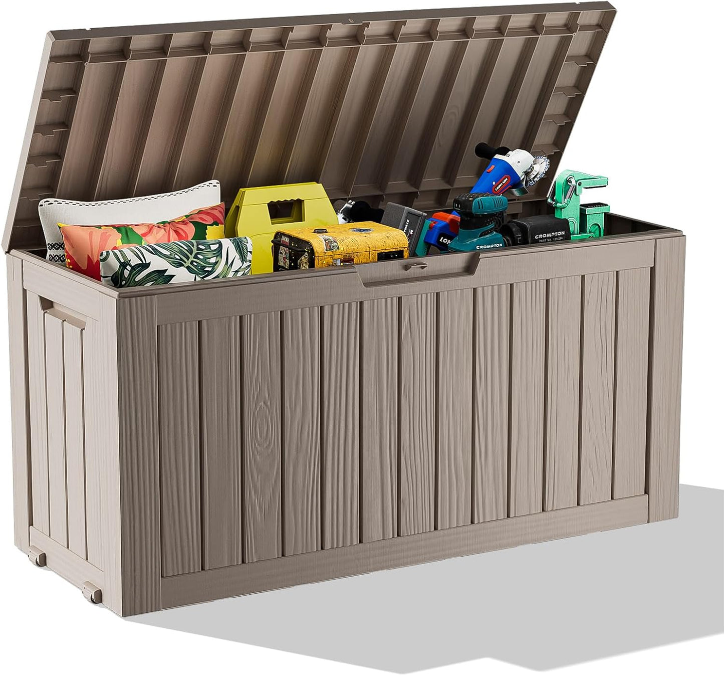 100 Gallon Resin Deck Box Lockable Waterproof Outdoor Storage Black