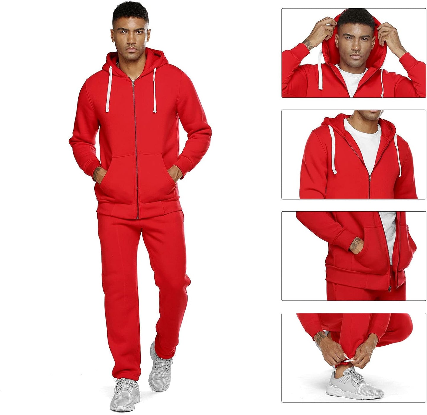 2 Piece Casual Sweat Jogging Suit Set Athletic Full Zip Hoodies