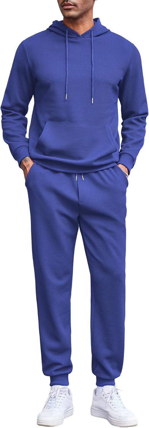 Men's Tracksuits 2 Pieces Waffle Hoodies Jogging Suit Set