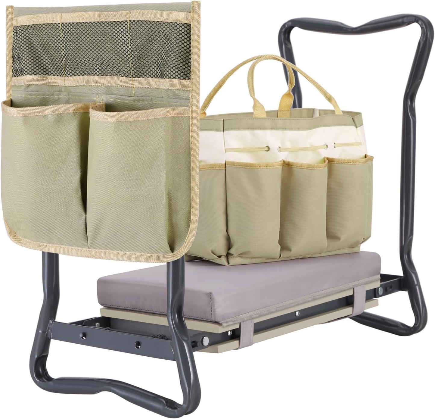 Foldable Heavy Duty Garden Kneeler and Seat with EVA Pad and Tool Pouches