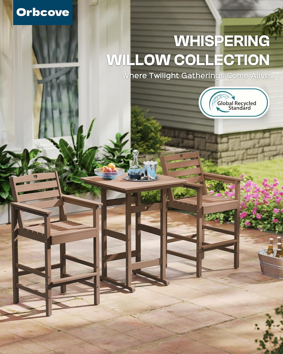 3 Piece Bar Height Patio Table and Chairs Set Weather Resistant HDPE Navy